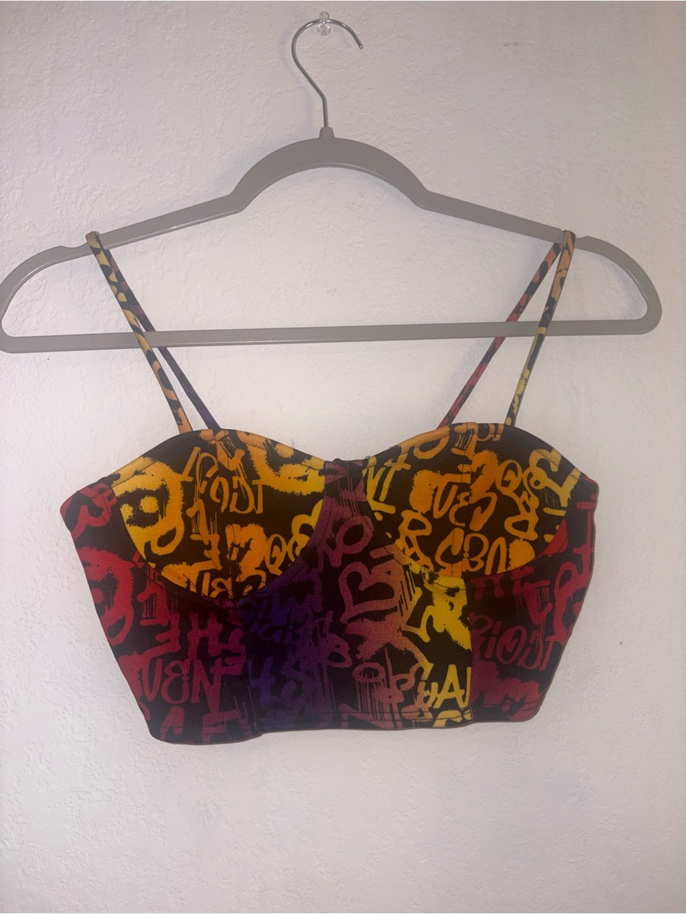 Graffiti Print Bustier Crop Top in Red Yellow Purple
